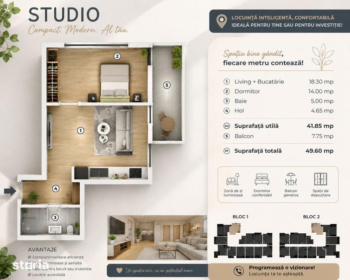 Apartament cu 2 camere în Berceni