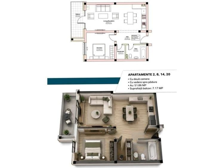 Apartament cu 2 camere în Livezeni