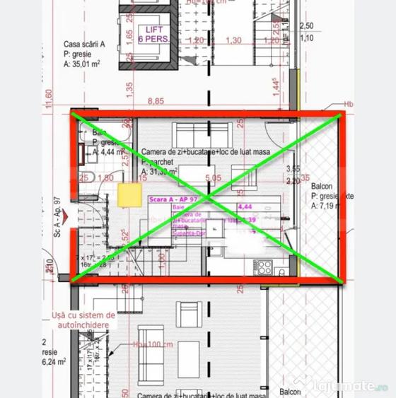 Apartament cu 2 camere decomandat în Aeroport