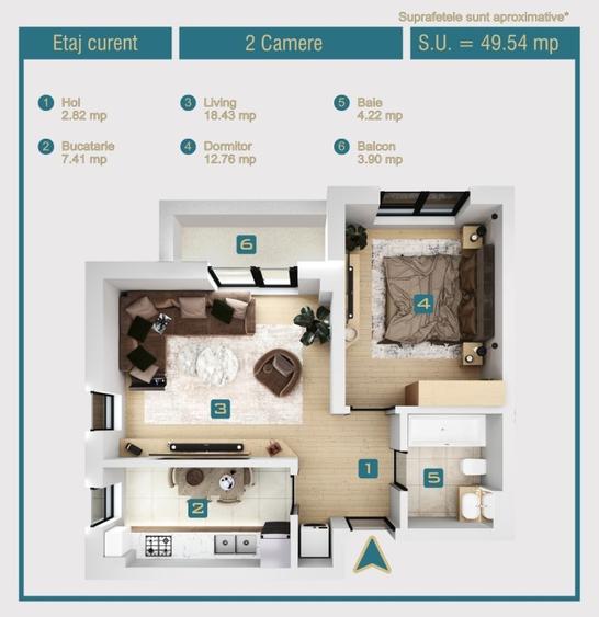 Apartament cu 2 camere decomandat în Chiajna