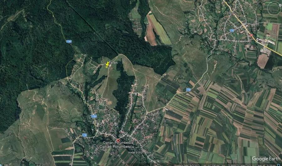 Teren de 1000 mp, în Ciprian Porumbescu