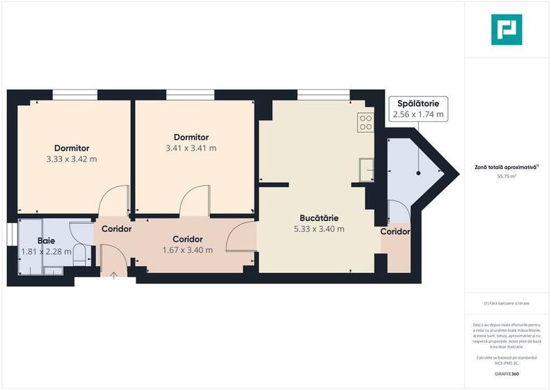 Apartament cu 2 camere decomandat în Intim