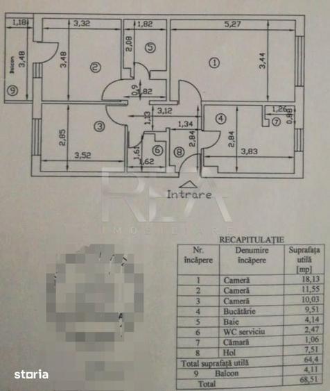 Apartament cu 3 camere decomandat în Militari