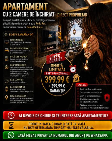 Apartament cu 2 camere în Podu Roș