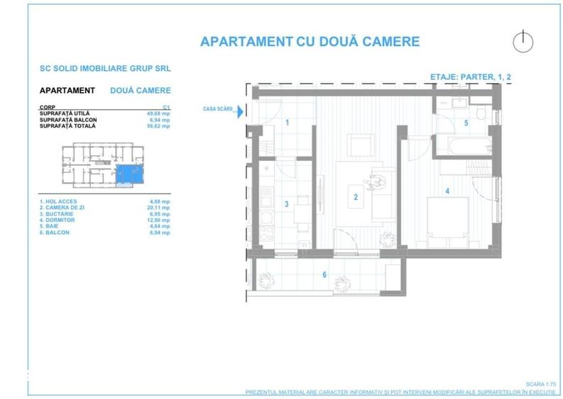 Apartament cu 2 camere decomandat în Bucium