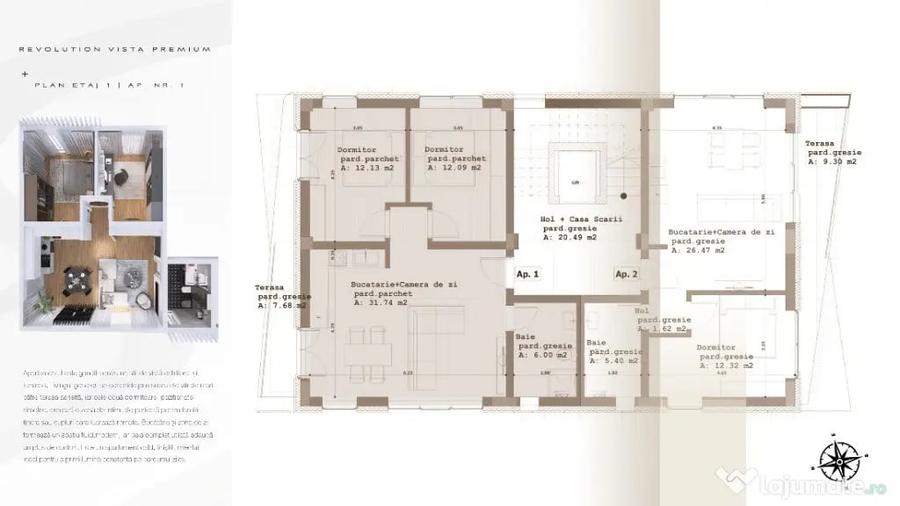 Apartament cu 2 camere decomandat în Republicii