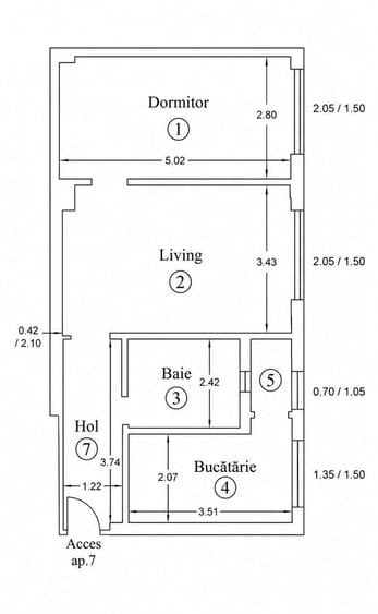 Apartament cu 2 camere semidecomandat în Centrul Istoric