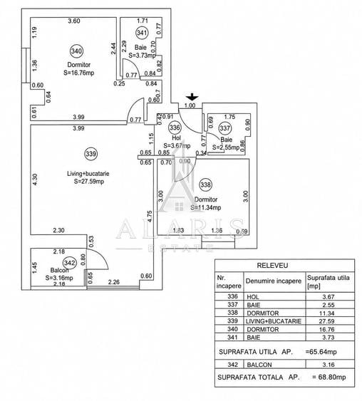 Apartament cu 3 camere în Buziașului