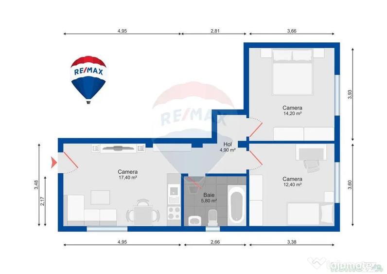 Apartament cu 3 camere decomandat în Spitalul Județean