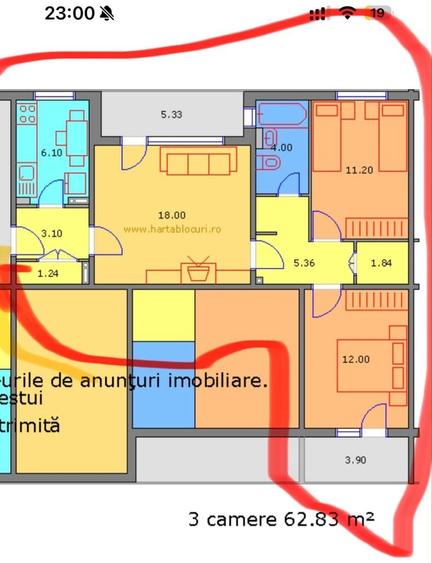 Apartament cu 3 camere semidecomandat în Lujerului