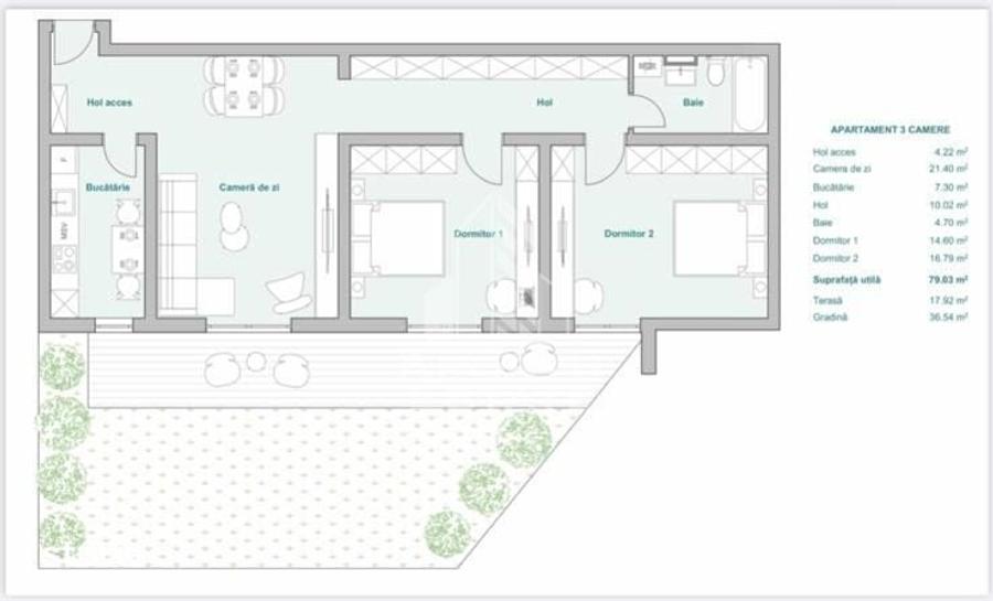 Apartament cu 3 camere în Plopi