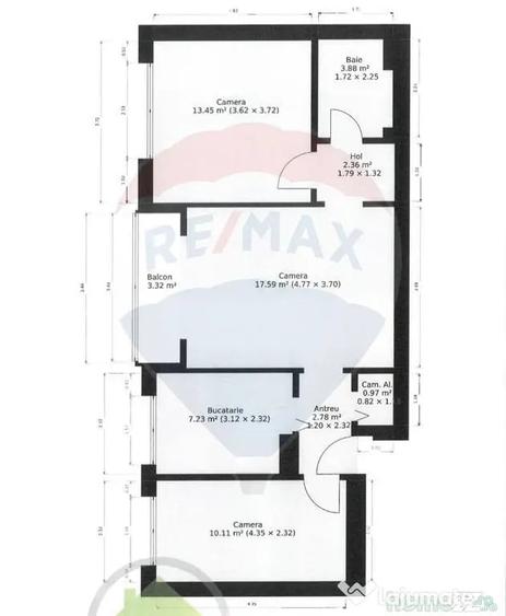 Apartament cu 3 camere semidecomandat în Podgoria