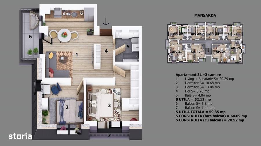 Apartament cu 3 camere în Central