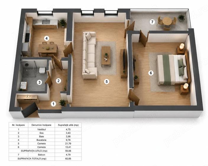 Apartament cu 2 camere semidecomandat în Parcul Circului