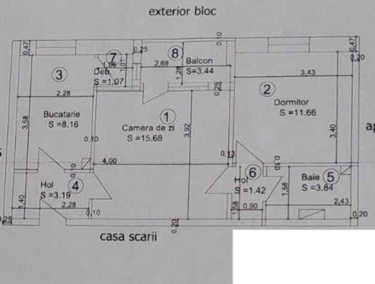 Apartament cu 2 camere semidecomandat în Ultracentral