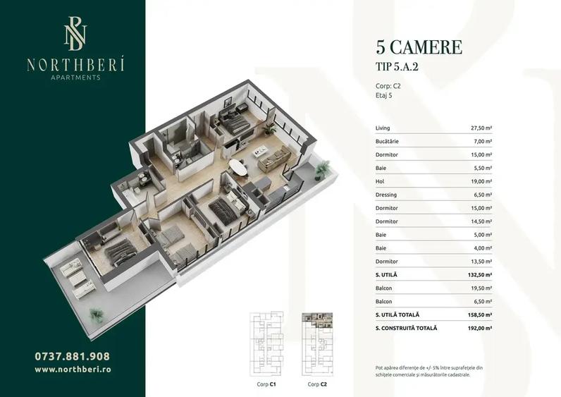 Apartament de Lux cu 5 Camere si Terasa Generoasă in Complexul Rezidențial NOR - 1