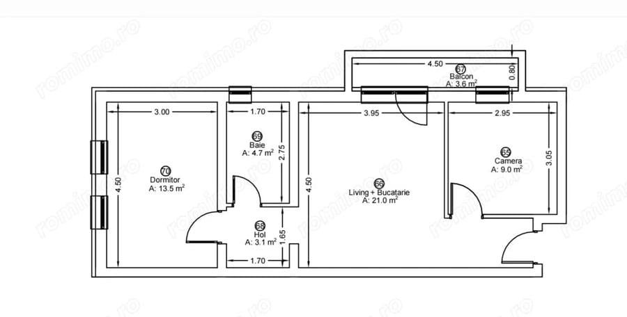 Apartament cu 3 camere semidecomandat în Central