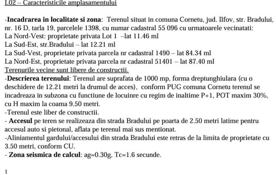 Teren Construcții intravilan de 1000 mp, în Cornetu
