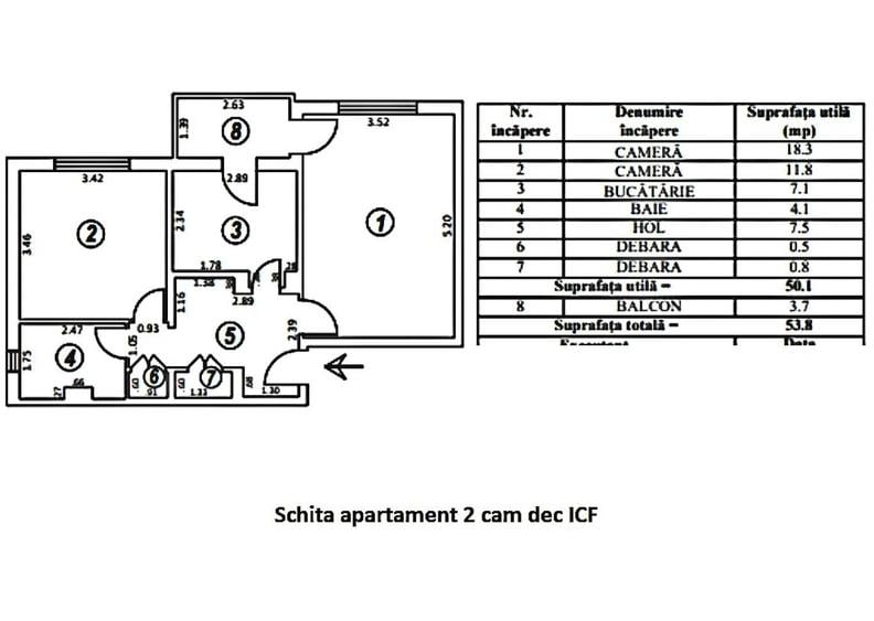 Apartament cu 2 camere decomandat în Central