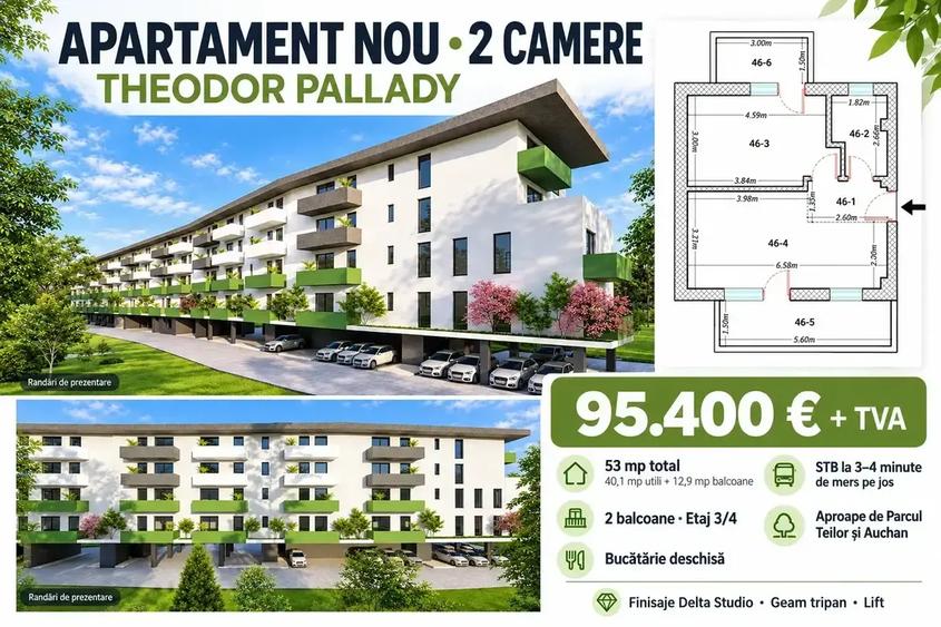 Apartament cu 2 camere semidecomandat în Theodor Pallady