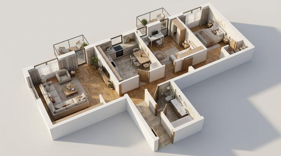 Apartament 3 CAM, SU 79.83MP, 2 BALCOANE, zona IRIS - 1