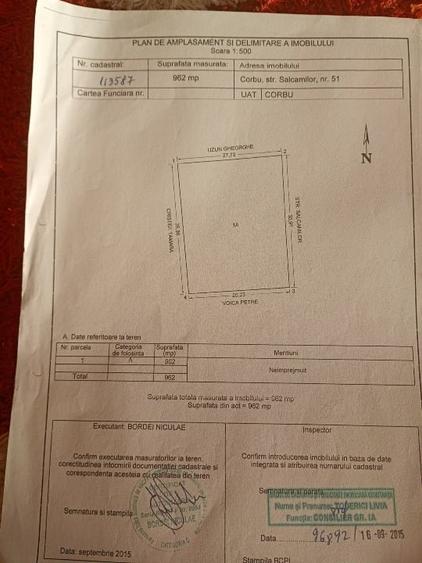 Teren Construcții intravilan de 960 mp, în Corbu