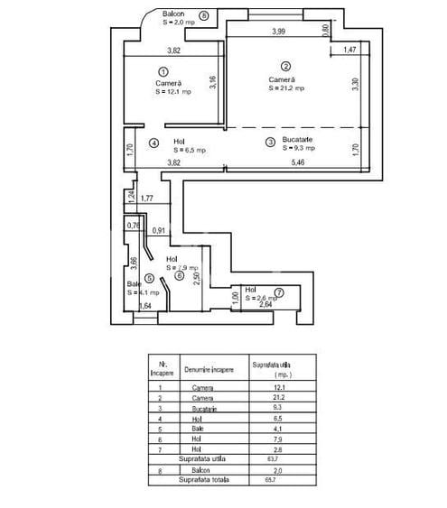 Apartament cu 2 camere decomandat, mobilat în Ultracentral