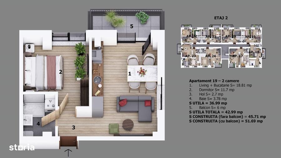 Apartament cu 2 camere în Odăi
