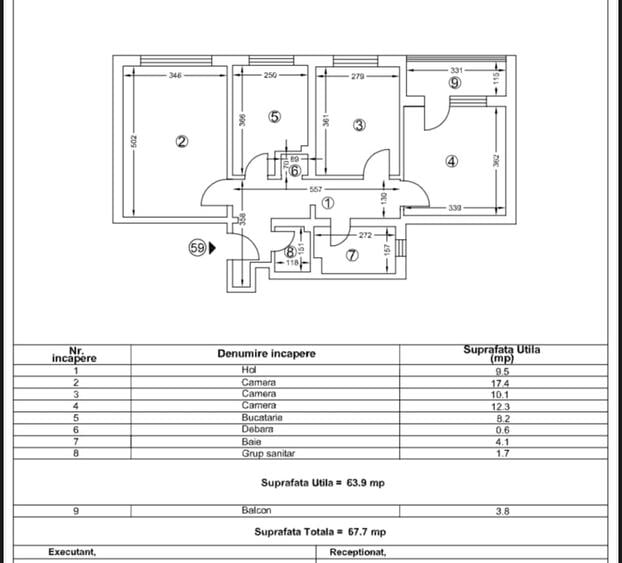 Apartament cu 3 camere decomandat în Inel II