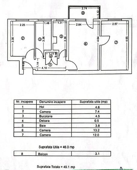 Apartament cu 3 camere semidecomandat, mobilat în Km 4