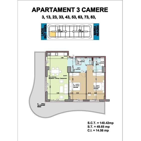 Apartament cu 3 camere decomandat, mobilat în Central