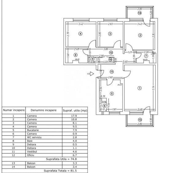 Apartament cu 4 camere | 81,5 mp | 2 bai | 2 Balcoane | Dunavat 14 | De Renovat - 7