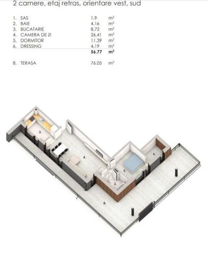 Apartament cu 2 camere semidecomandat în Florești