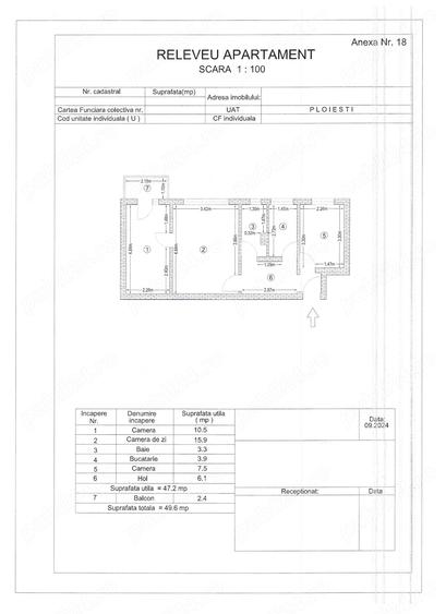 Apartament cu 3 camere nedecomandat în Nord
