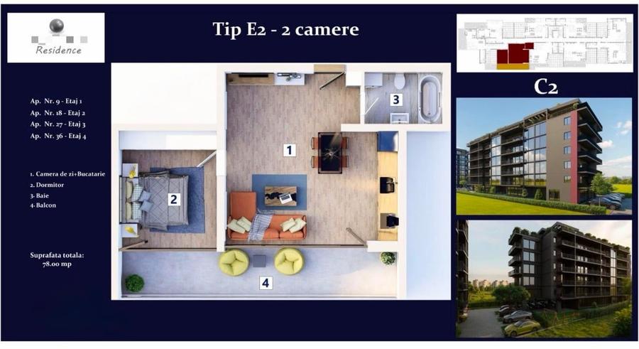Apartament cu 2 camere semidecomandat în Central