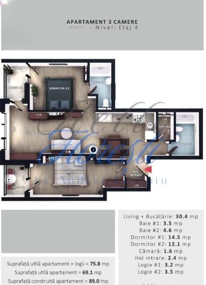 Apartament 3 camere, 69,1 mp | Zona Vivo | Floresti | - 2