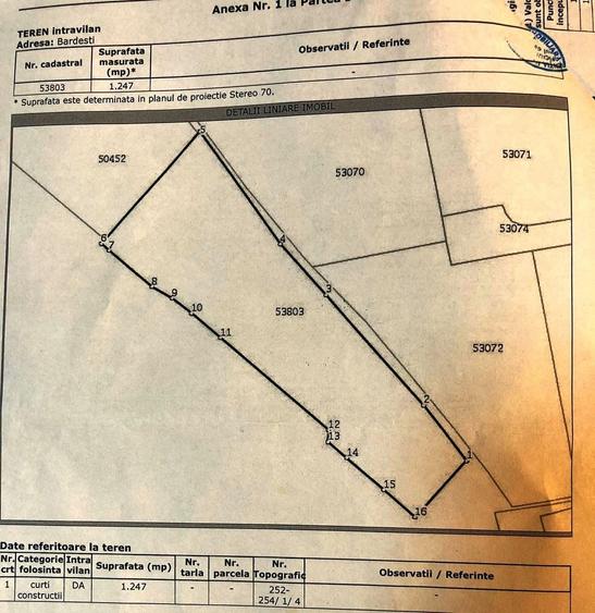 Teren Construcții intravilan de 1247 mp, în Bărdești