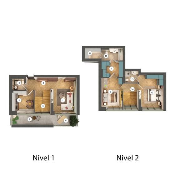 Duplex cu 3 camere - Tip D3D1 - 2