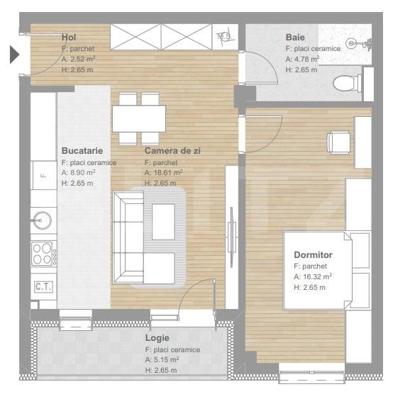 Apartament cu 2 camere semidecomandat în Florești
