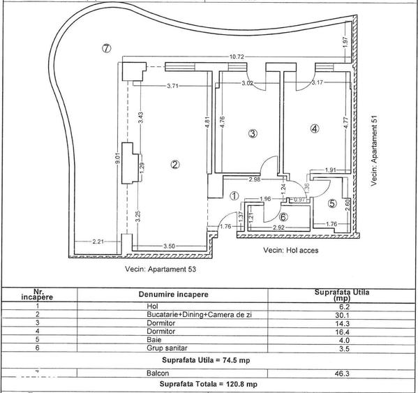 Apartament cu 3 camere în Nord
