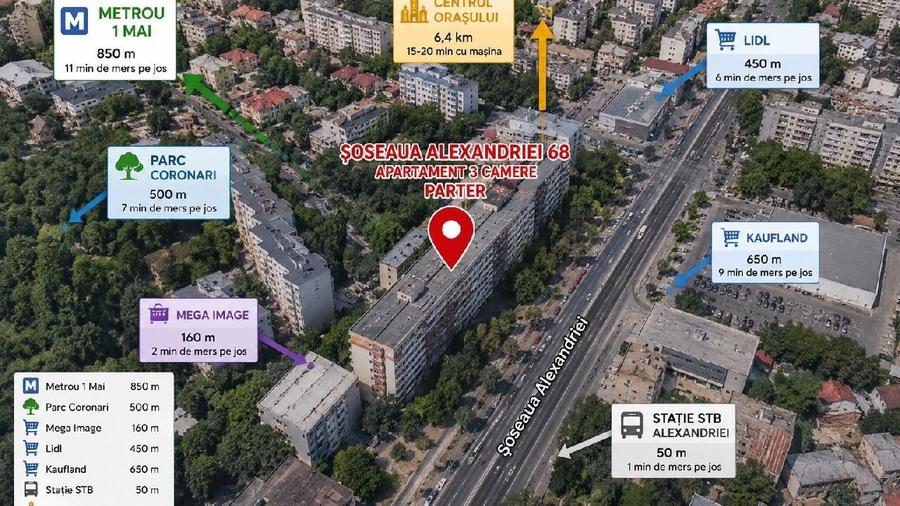 Apartament cu 3 camere semidecomandat în Sud