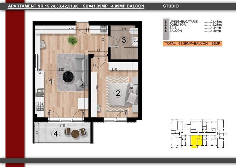 Apartament cu 2 camere semidecomandat în Sud