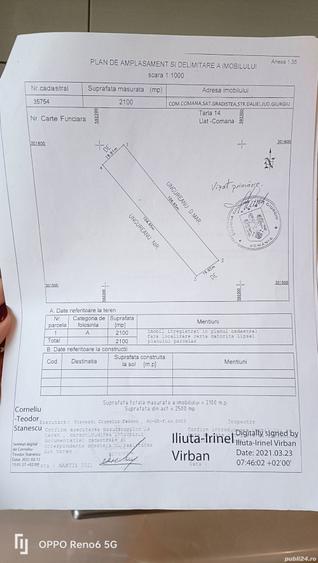 Teren de 2100 mp, în Comana