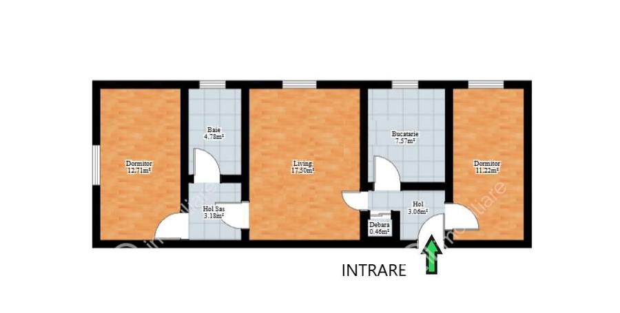 Apartament cu 3 camere semidecomandat în Terezian