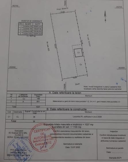 Teren agricol intravilan de 1100 mp, în Vânători