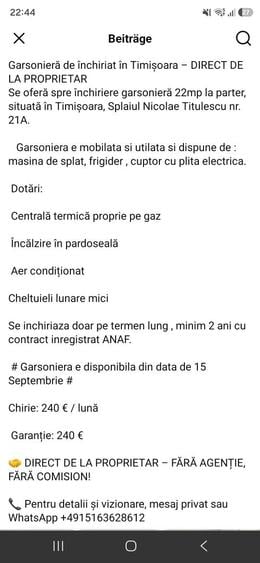 Garsonieră în Central