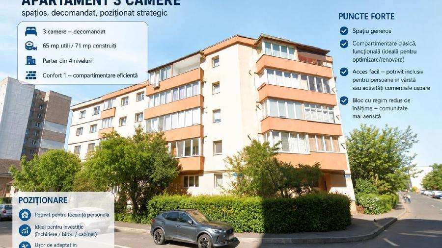 Apartament cu 3 camere decomandat în Central