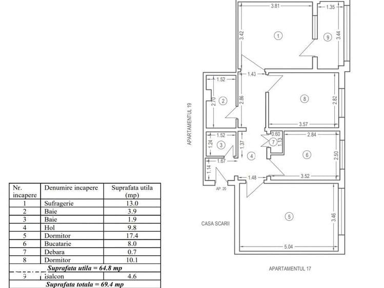 Apartament cu 3 camere decomandat în Central