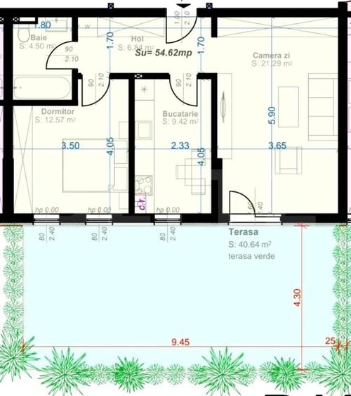 Apartament cu 2 camere, decomandat, 52 mp utili, gradina de 35 mp, zona Aradului - 1
