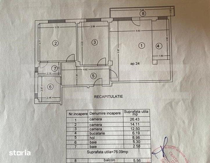Apartament cu 3 camere în Central